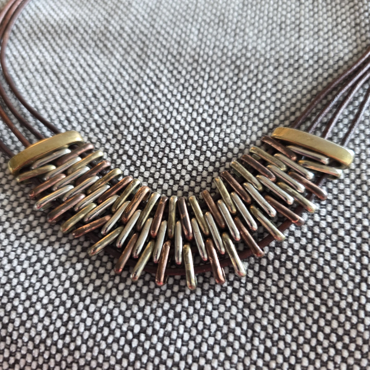 Vintage Mixed Metal and Leather Statement Necklace - photo 3