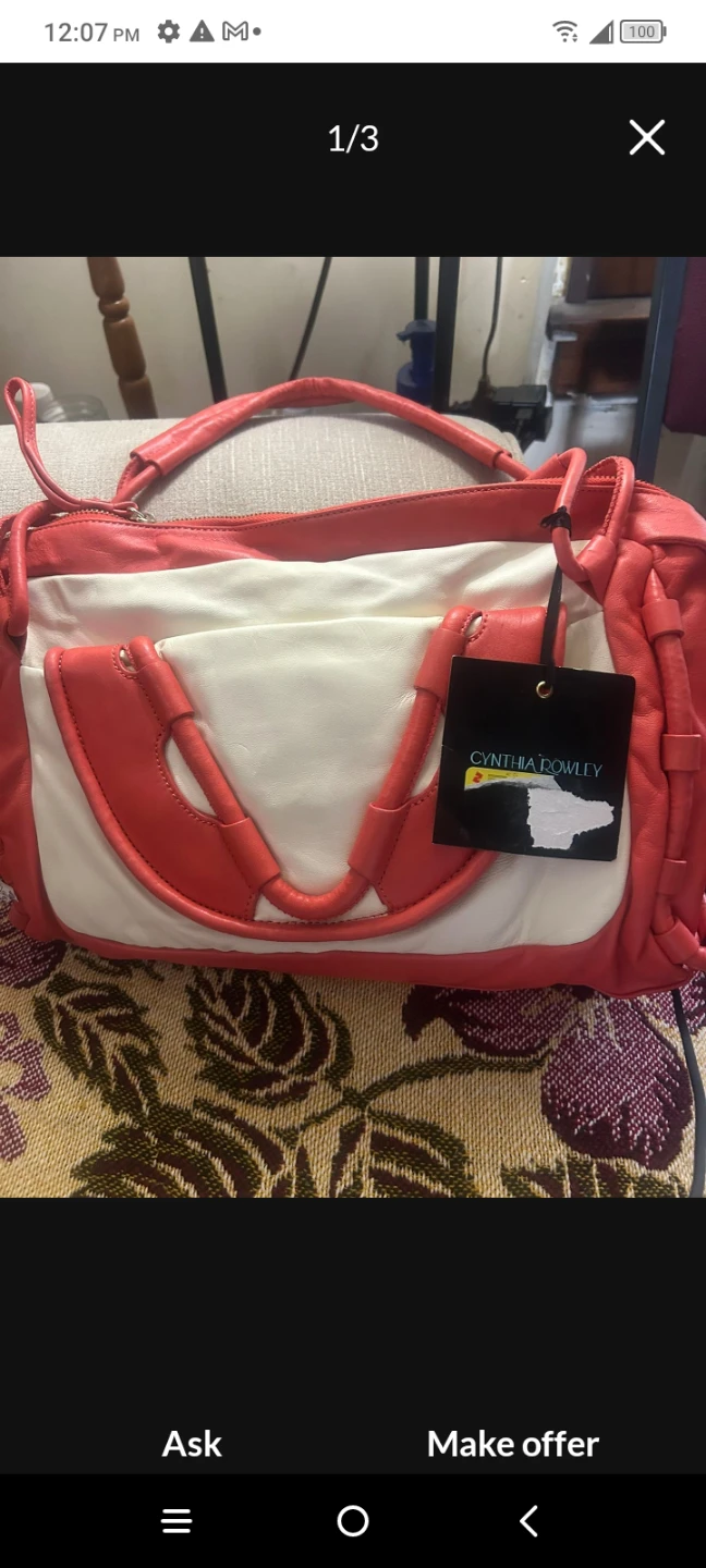 Cynthia Rowley Coral & White Leather Handbag