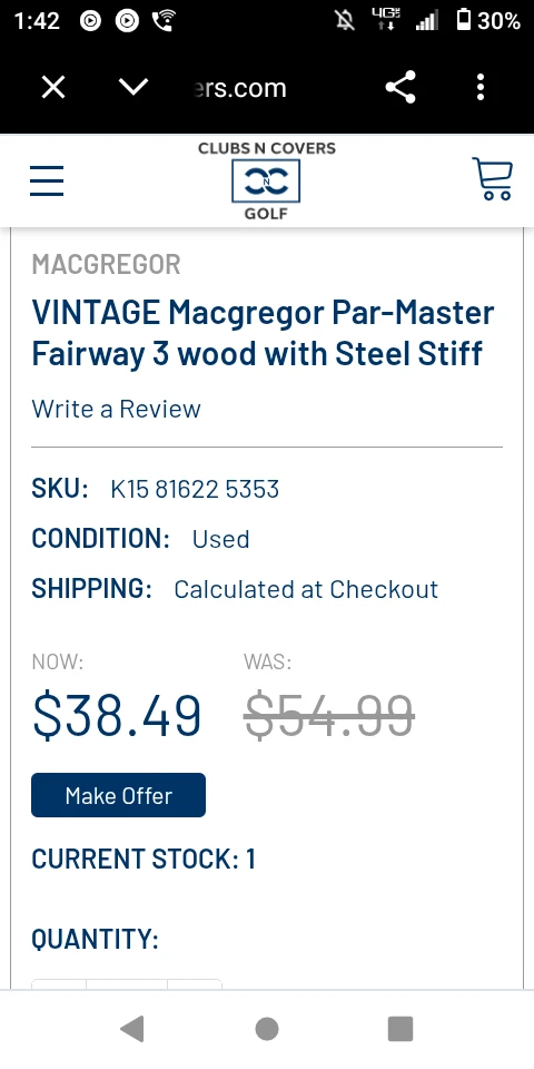 Vintage MacGregor Par-Master 3 Wood Golf Club