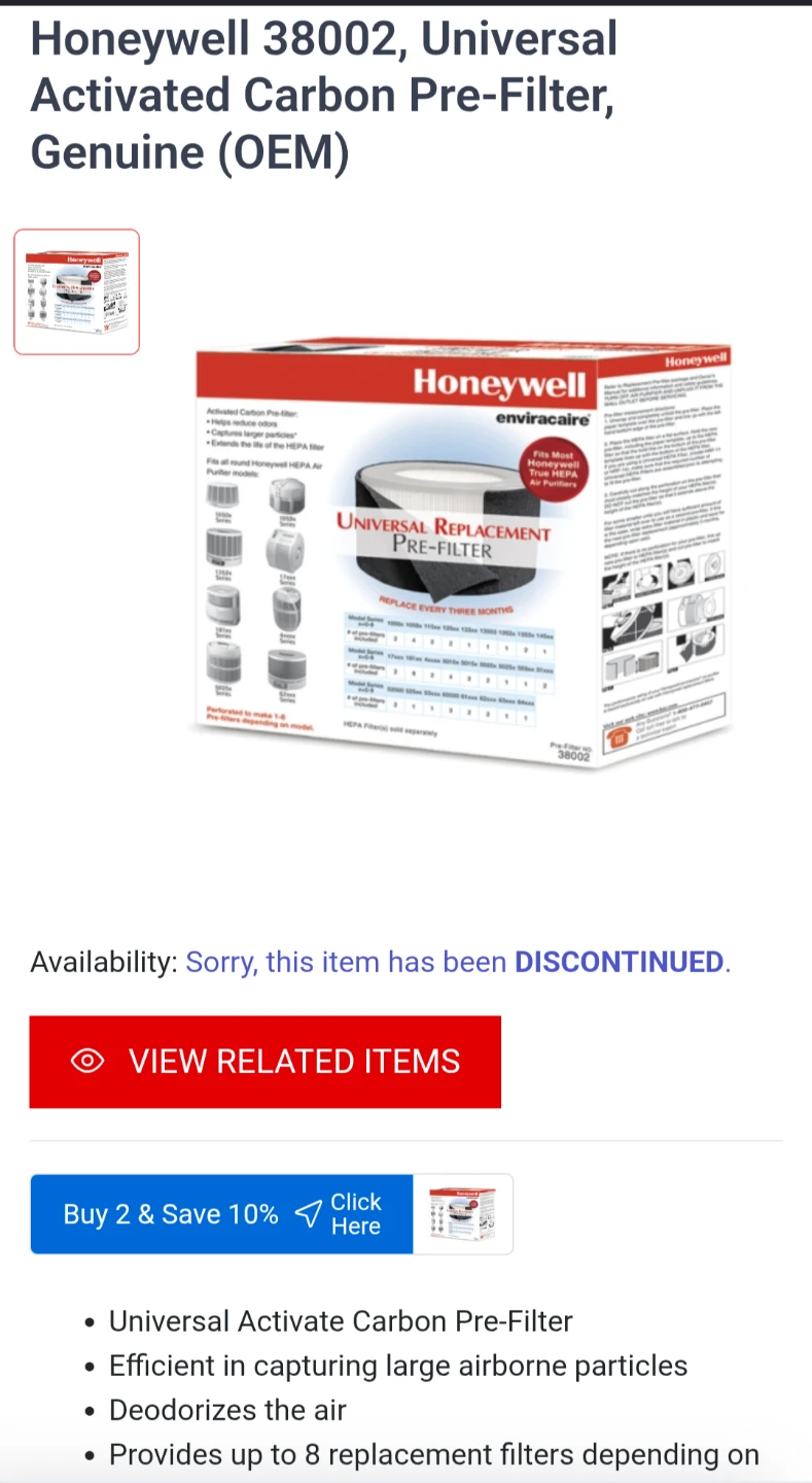 Honeywell Universal Replacement Pre-filter #38002 x 2 - BNIB - photo 2