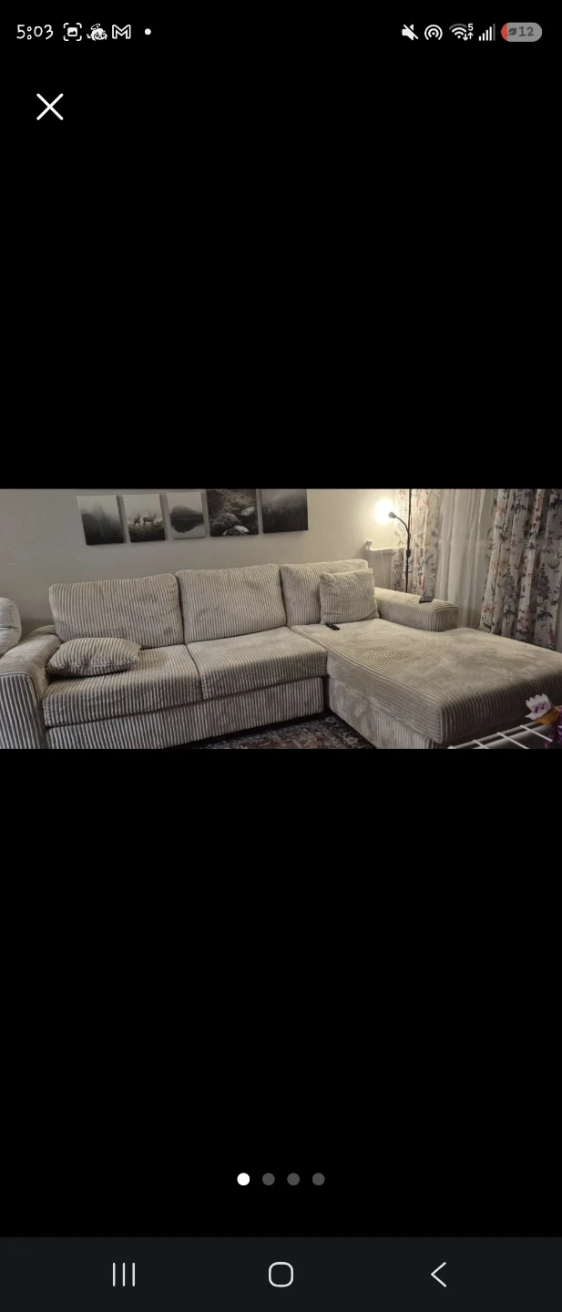 Large Corduroy Sectional Sofa with Chaise