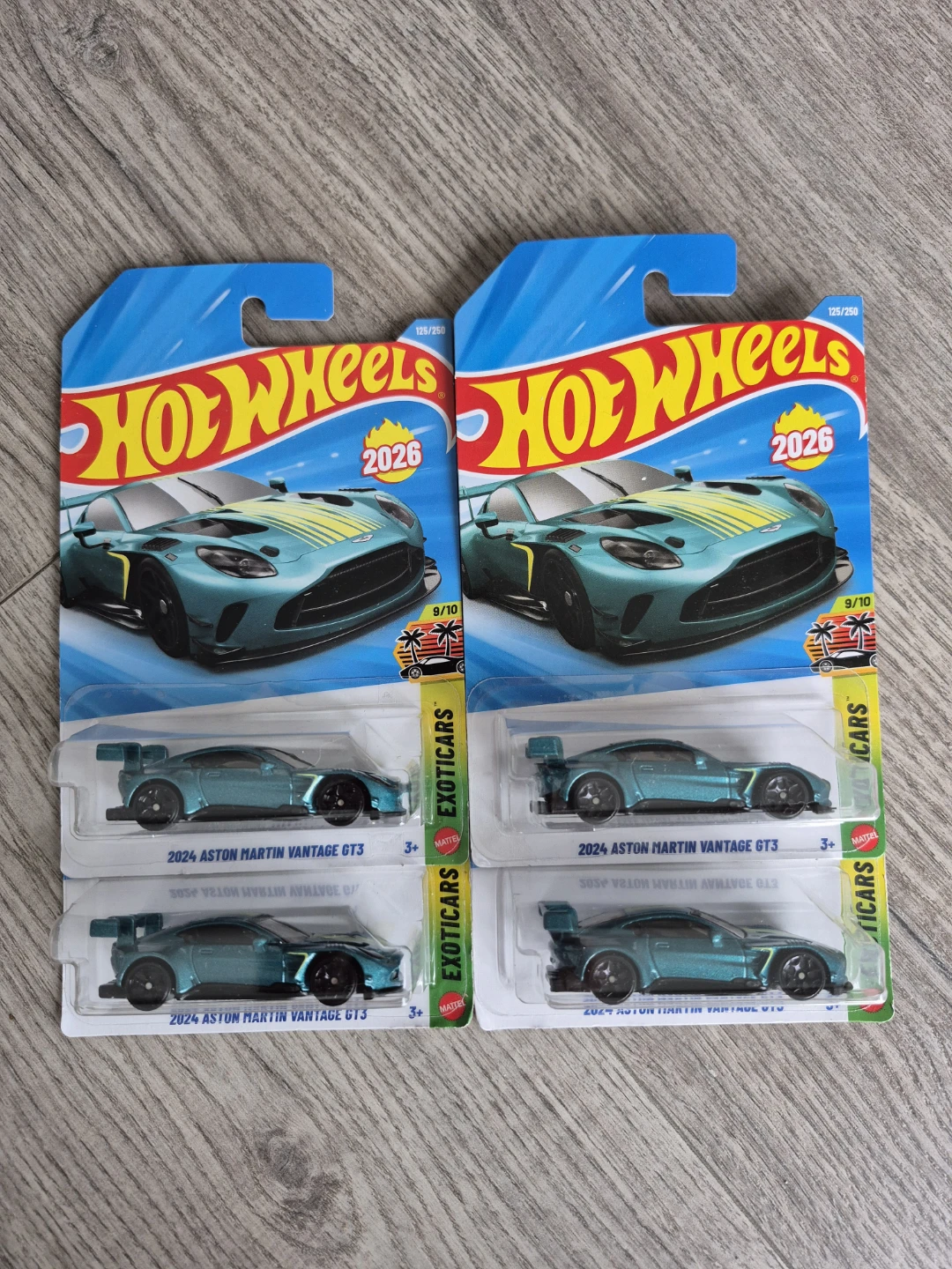Four Hot Wheels 2024 Aston Martin Vantage GT3
