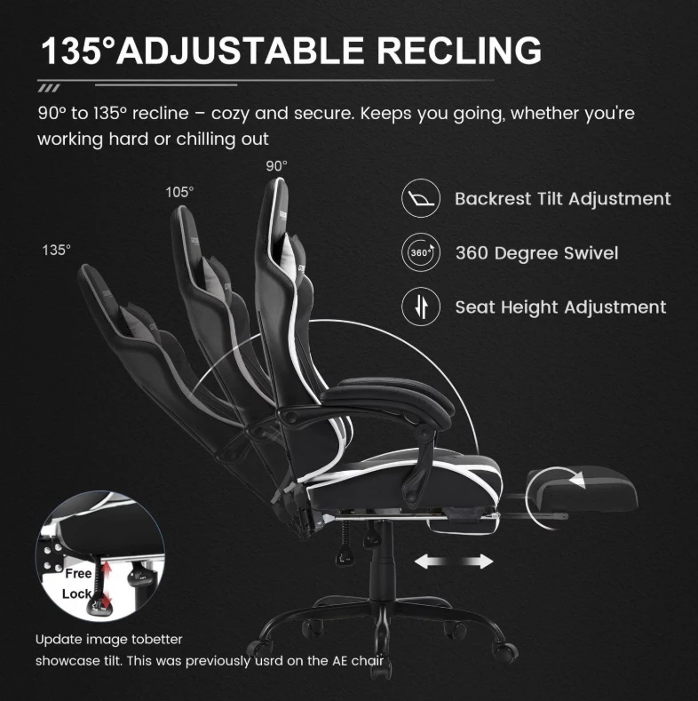 GTRACING GTWD-200 Ergonomic Gaming Chair with Adjustable Pillows - photo 3