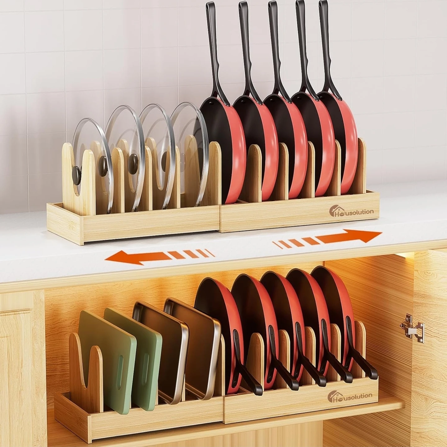 Housolution Expandable Bamboo Pan Organizer