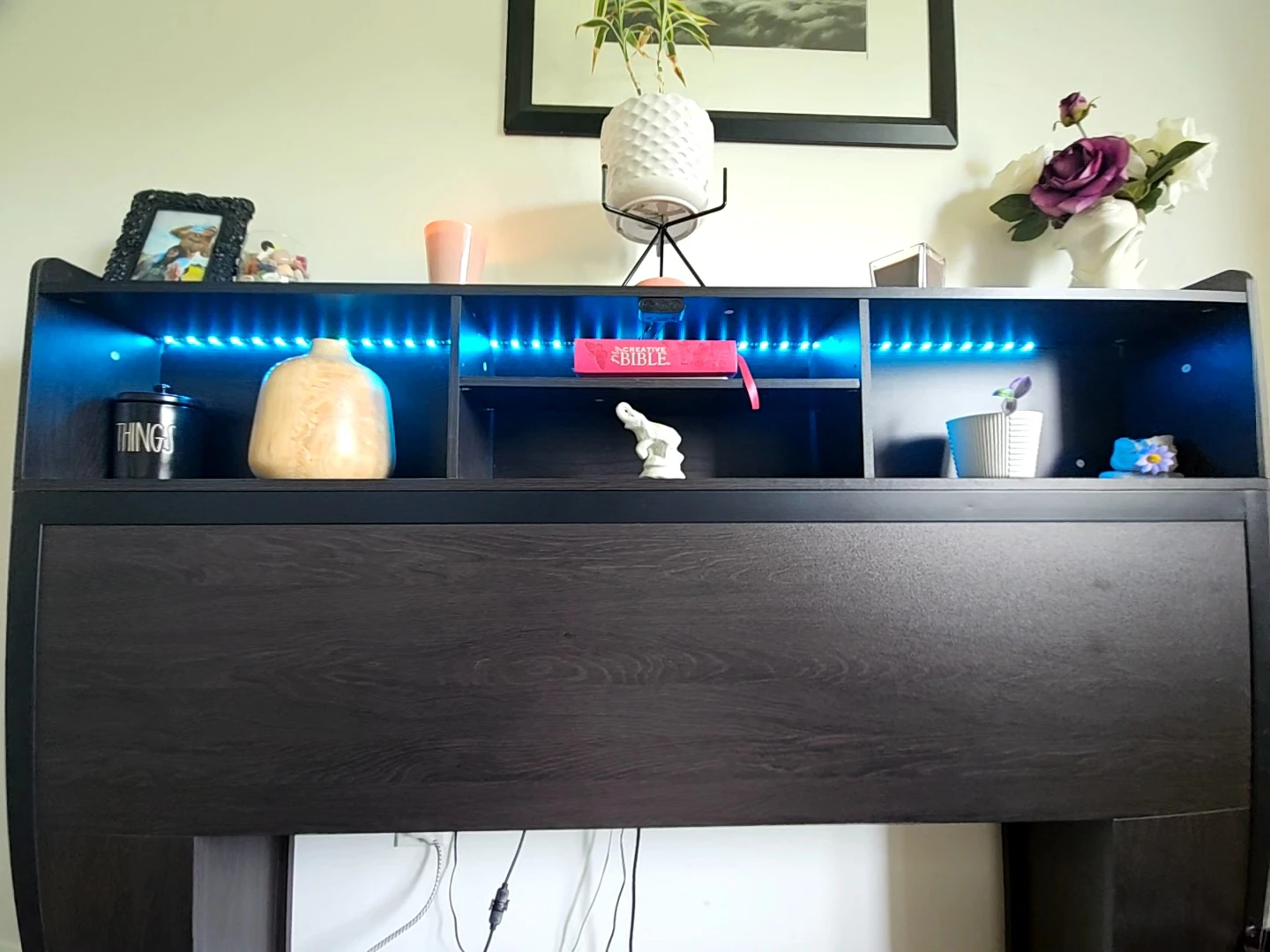 Dark Wood Queen Bed Frame with LED Headboard - photo 2
