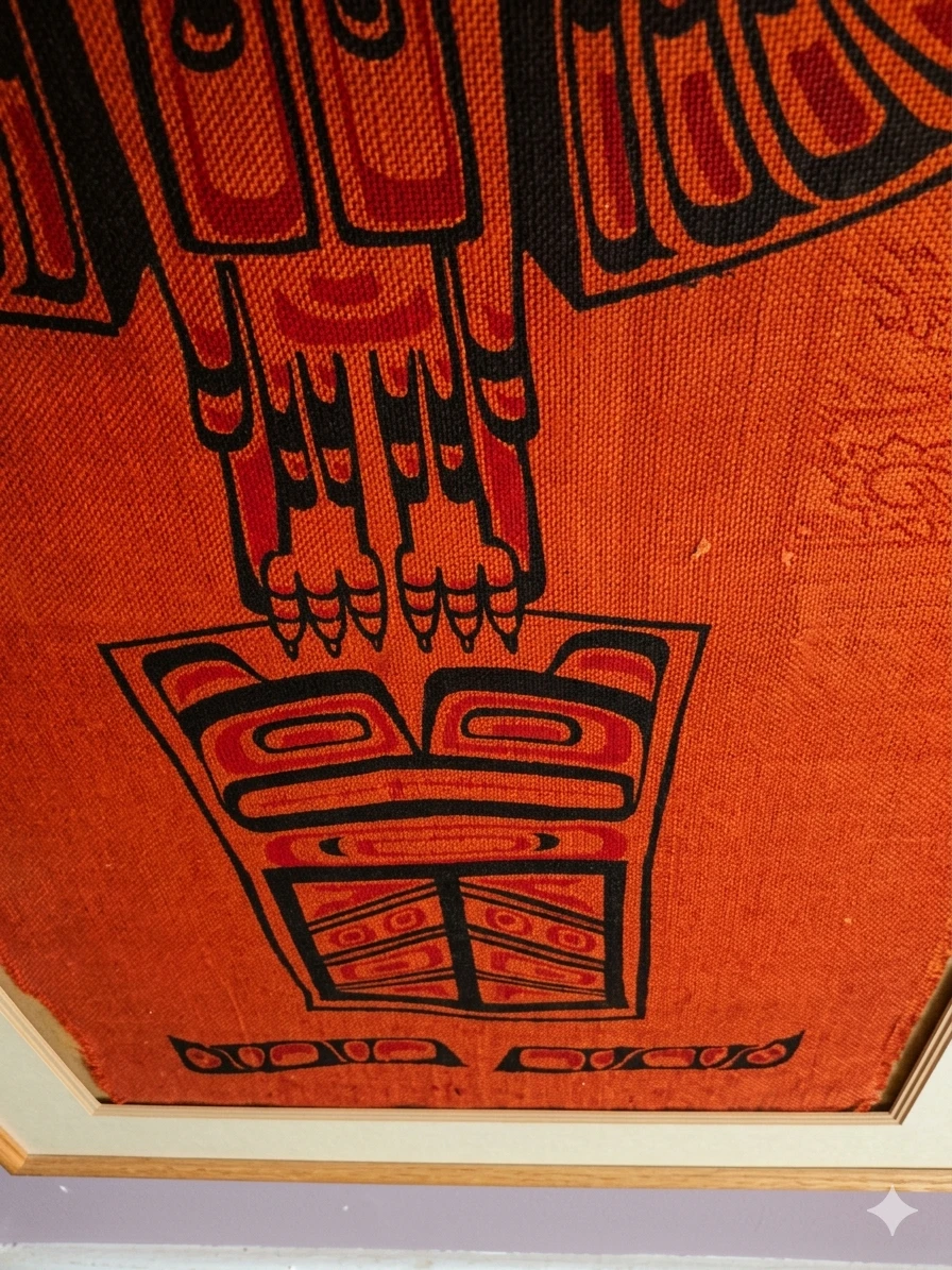 1970s Pacific Northwest Coast Totem Pole Silkscreen on Burlap - photo 3