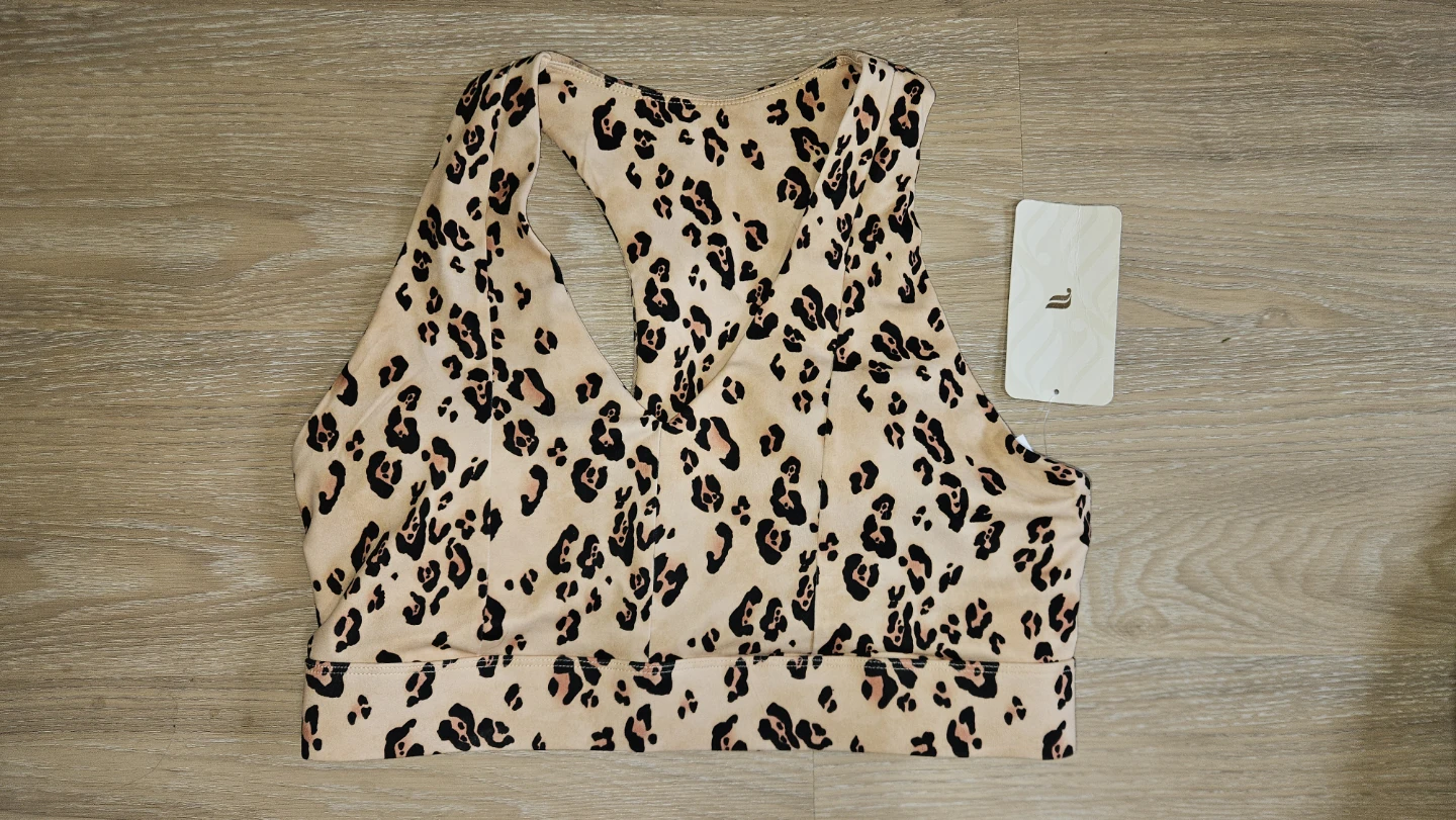 Fabletics On-The-Go Midi Sports Bra - Leopard Print, XL