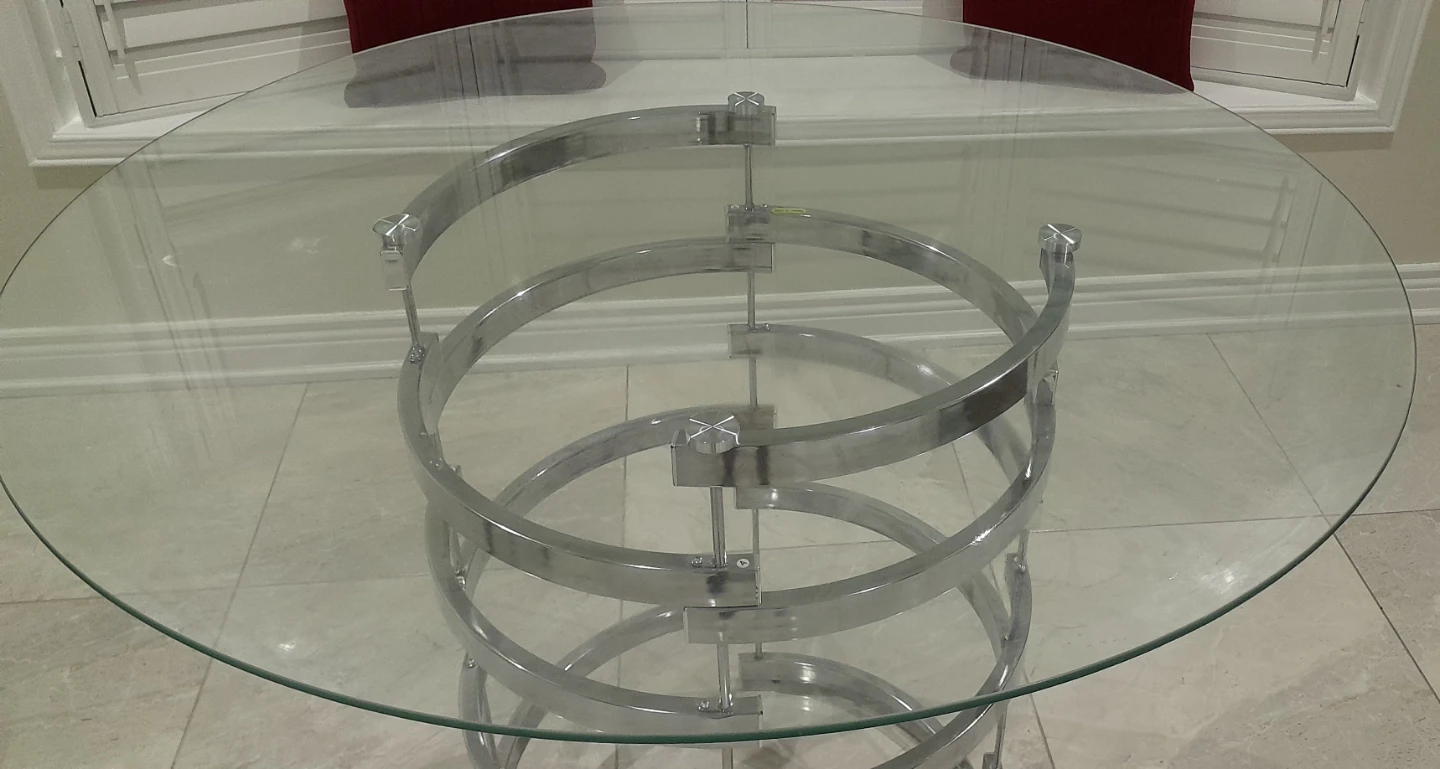 Round Glass Dining Table with Spiral Metal Base - photo 2