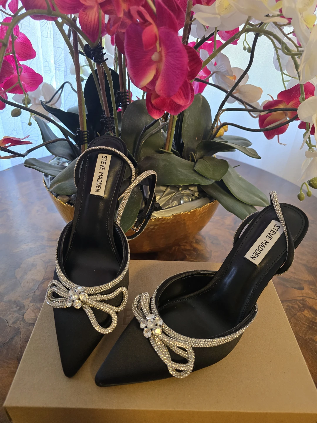 Steve Madden Black Crystal Bow Heels