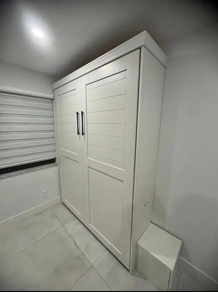 White Murphy Bed with Black Handles