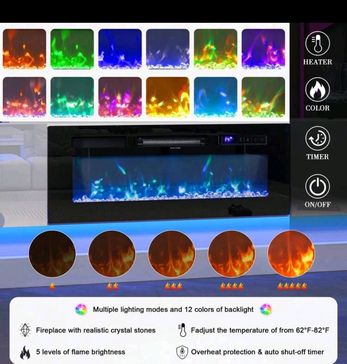 Electric Fireplace TV Stand with RGB LED Lighting - photo 3