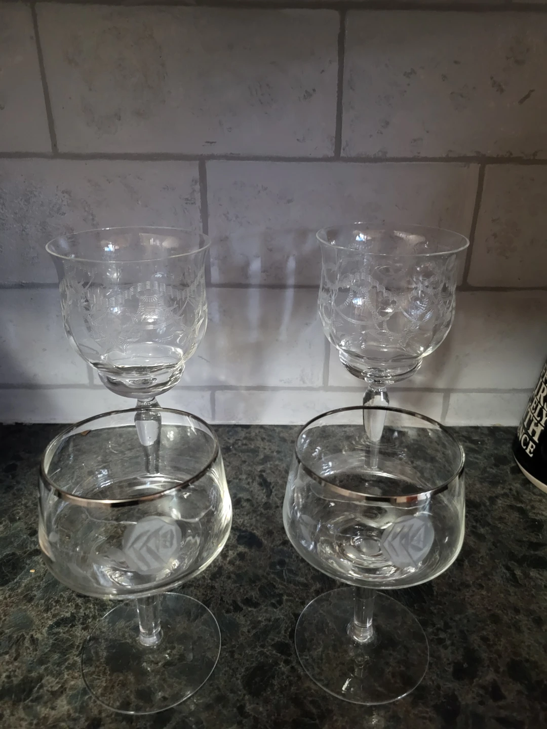 Set of 4 vintage etched crystal glasses