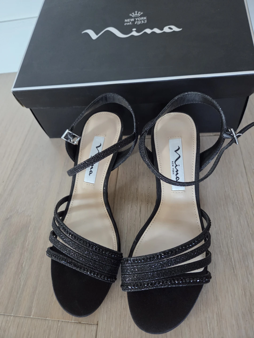 Nina Nelena-W Black Glitter Heels