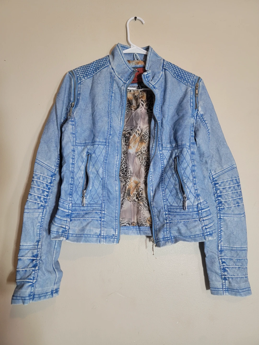 Celsius Premium Light Blue Denim Moto Jacket
