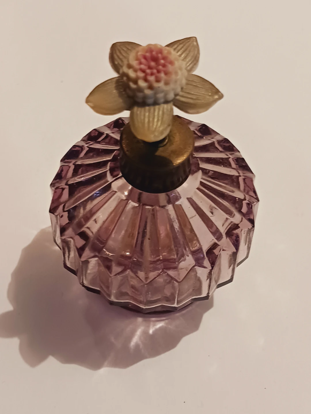Vintage Purple Glass Perfume Bottle with Flower Stopper - photo 3