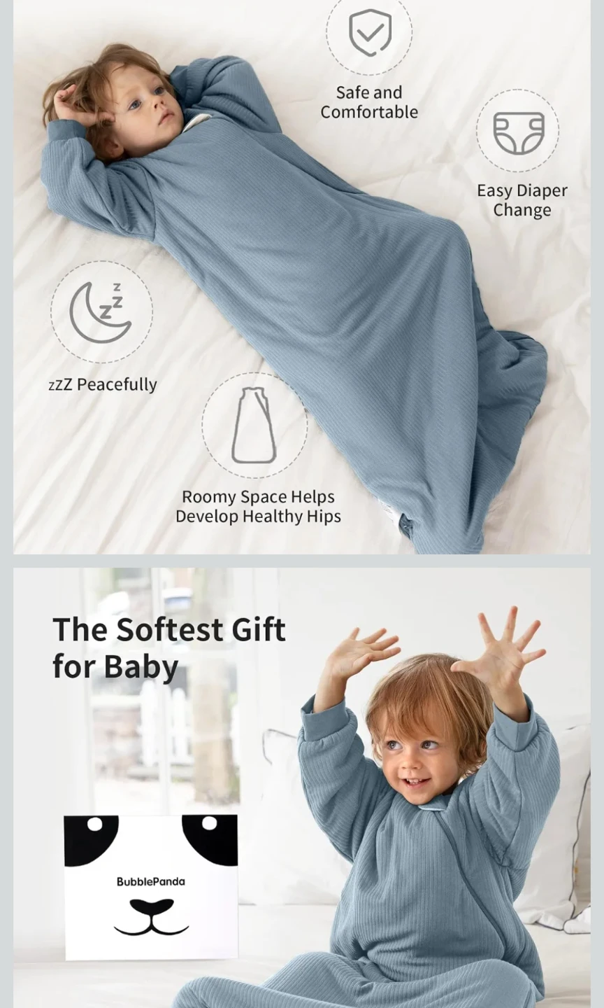 BubblePanda Long Sleeve Ribbed Bamboo Sleep Sack - Glacier - photo 2