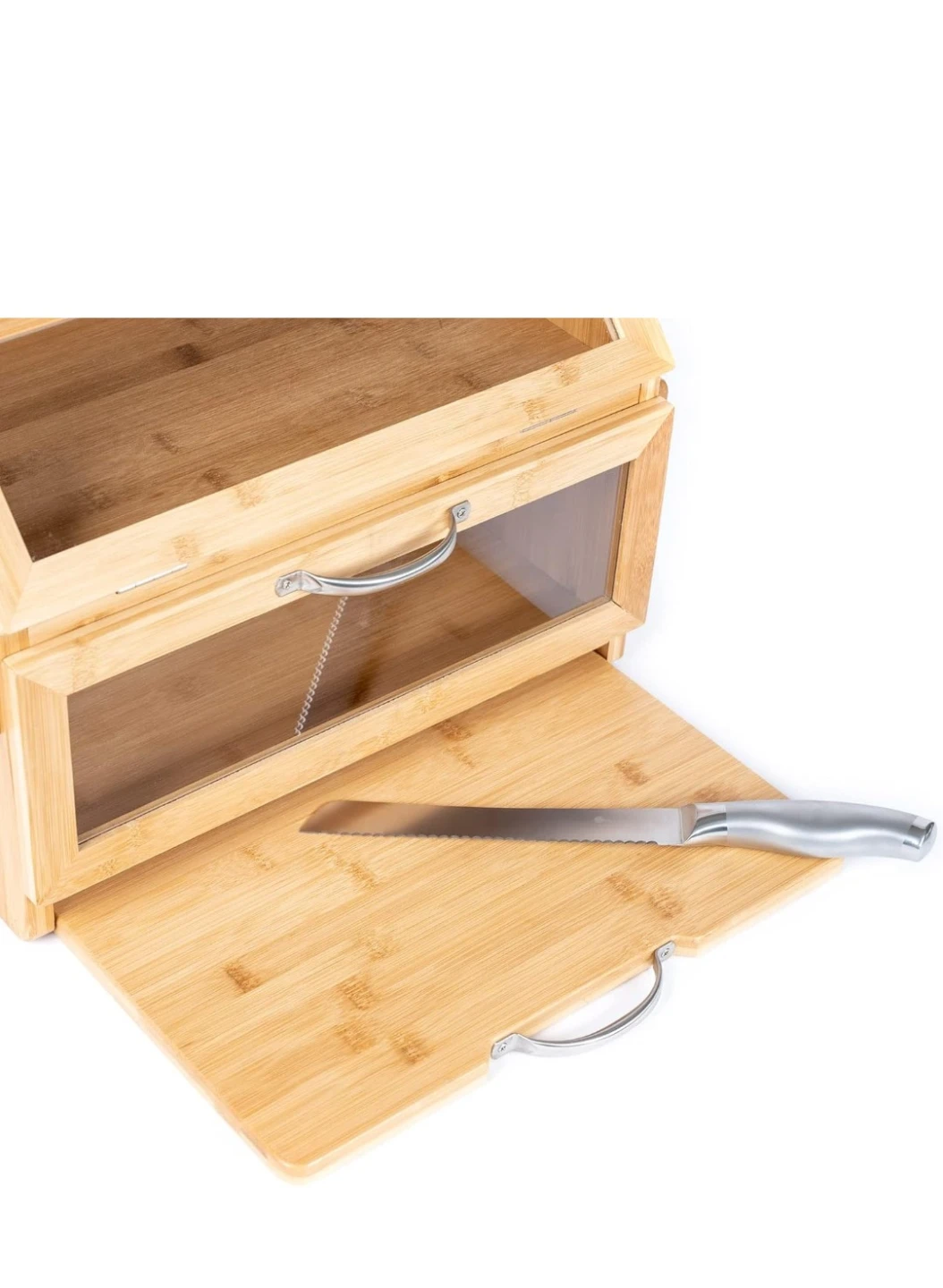 New Large Two-Tier Bamboo Bread Box with Cutting Board - photo 2