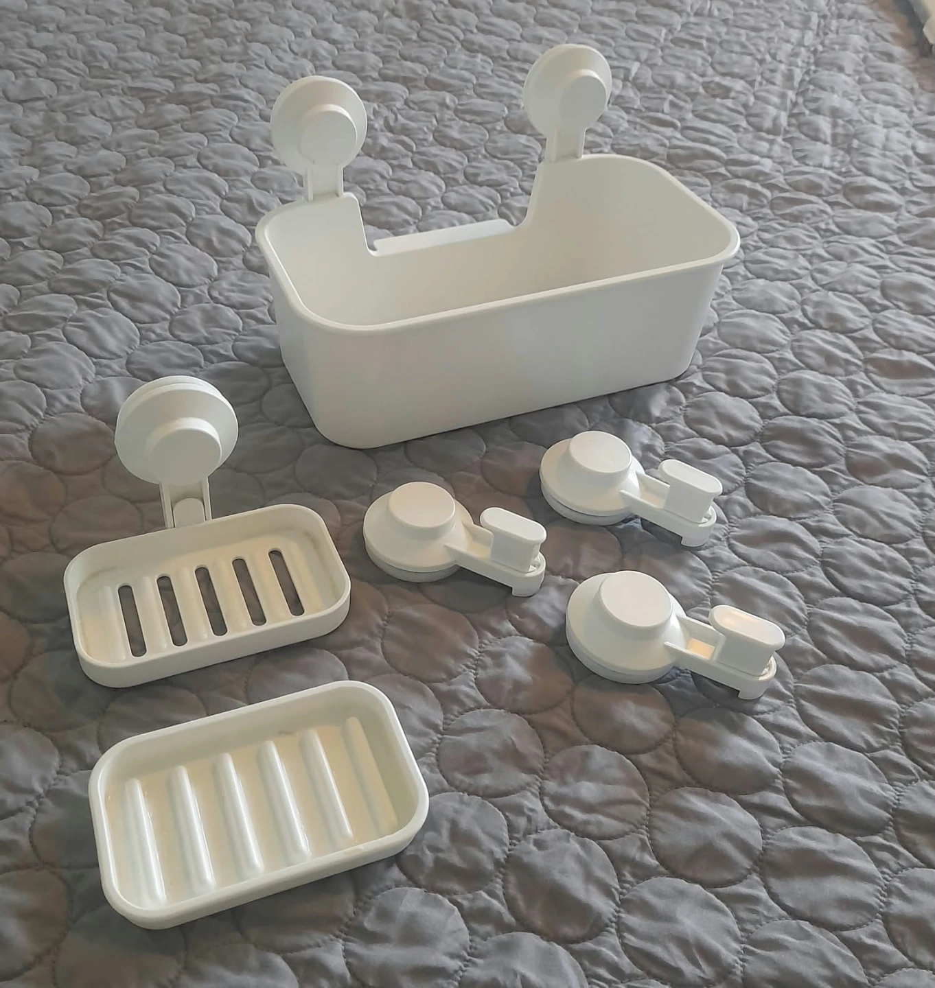 White Bathroom Suction Cup Accessories Set 🏈