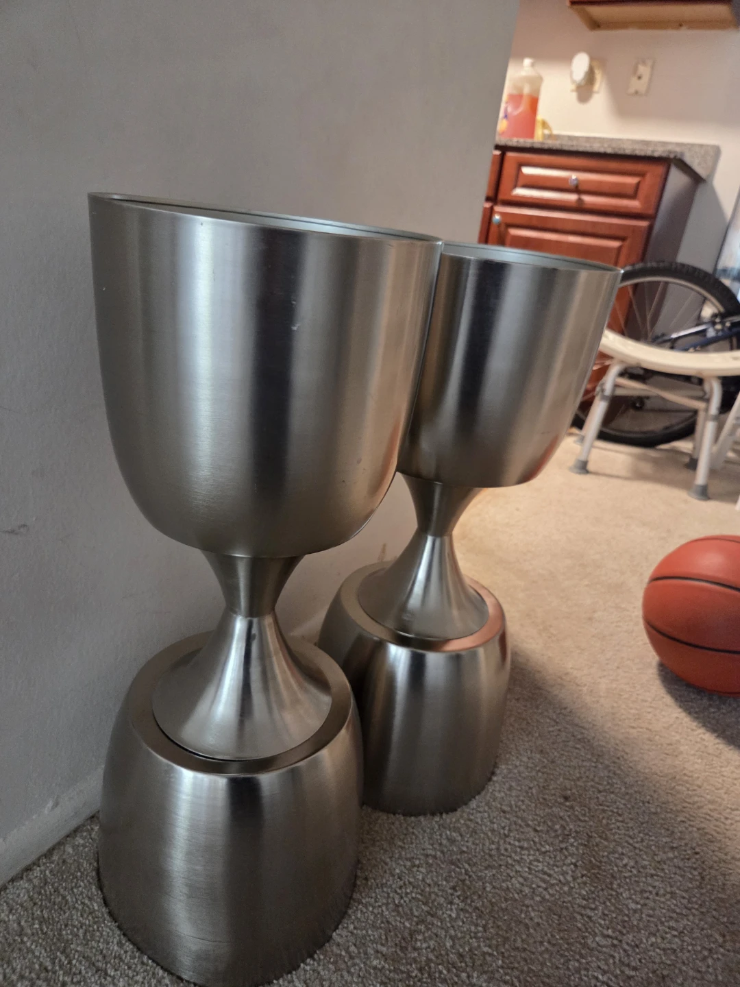 Set of Two Brushed Metal Floor Planters - photo 3