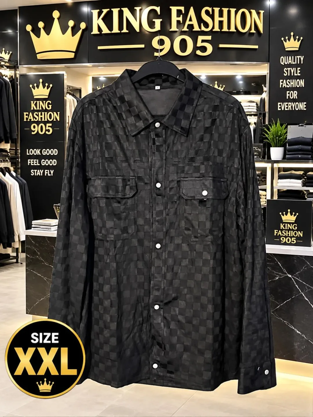 King Fashion 905 Checkered Black Shirt XXL
