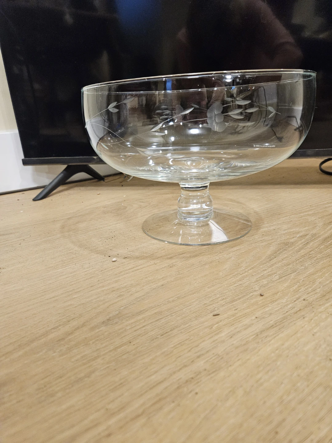 Etched Glass Pedestal Bowl