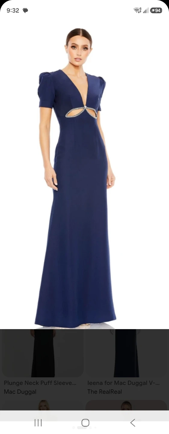 Mac Duggal Plunge Neck Puff Sleeve Gown