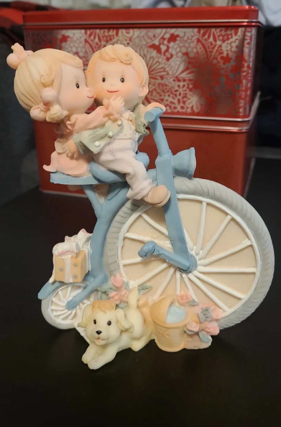 Vintage Porcelain Figurine Couple on Bicycle - photo 2