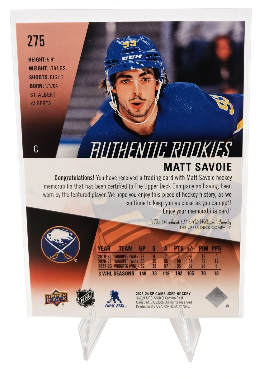 Matt Savoie Authentic Rookies Hockey Card - photo 2