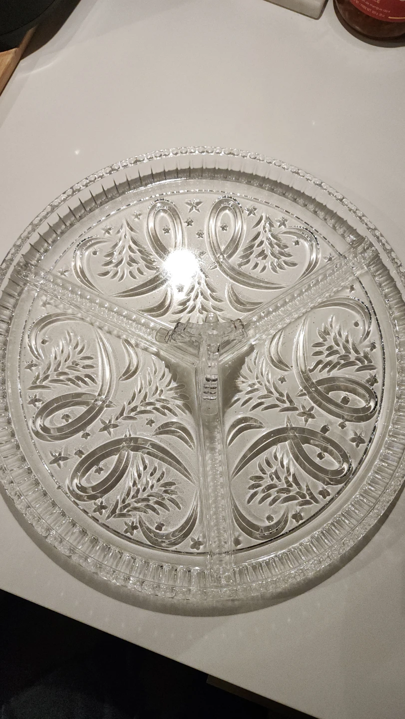 Christmas Theme Clear Glass Divided Serving Tray with Handle