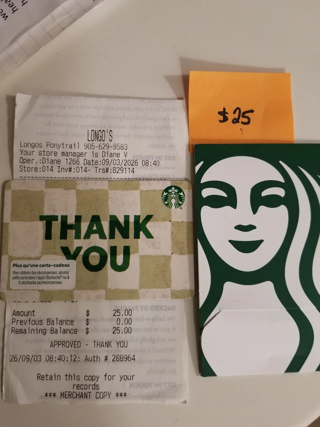Starbucks $25 Gift Card