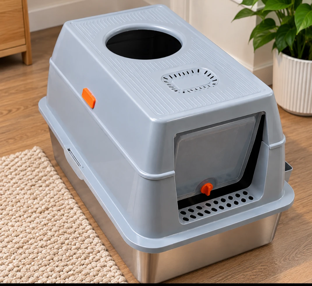 XL Stainless Steel Cat Litter Box with Cover - photo 2
