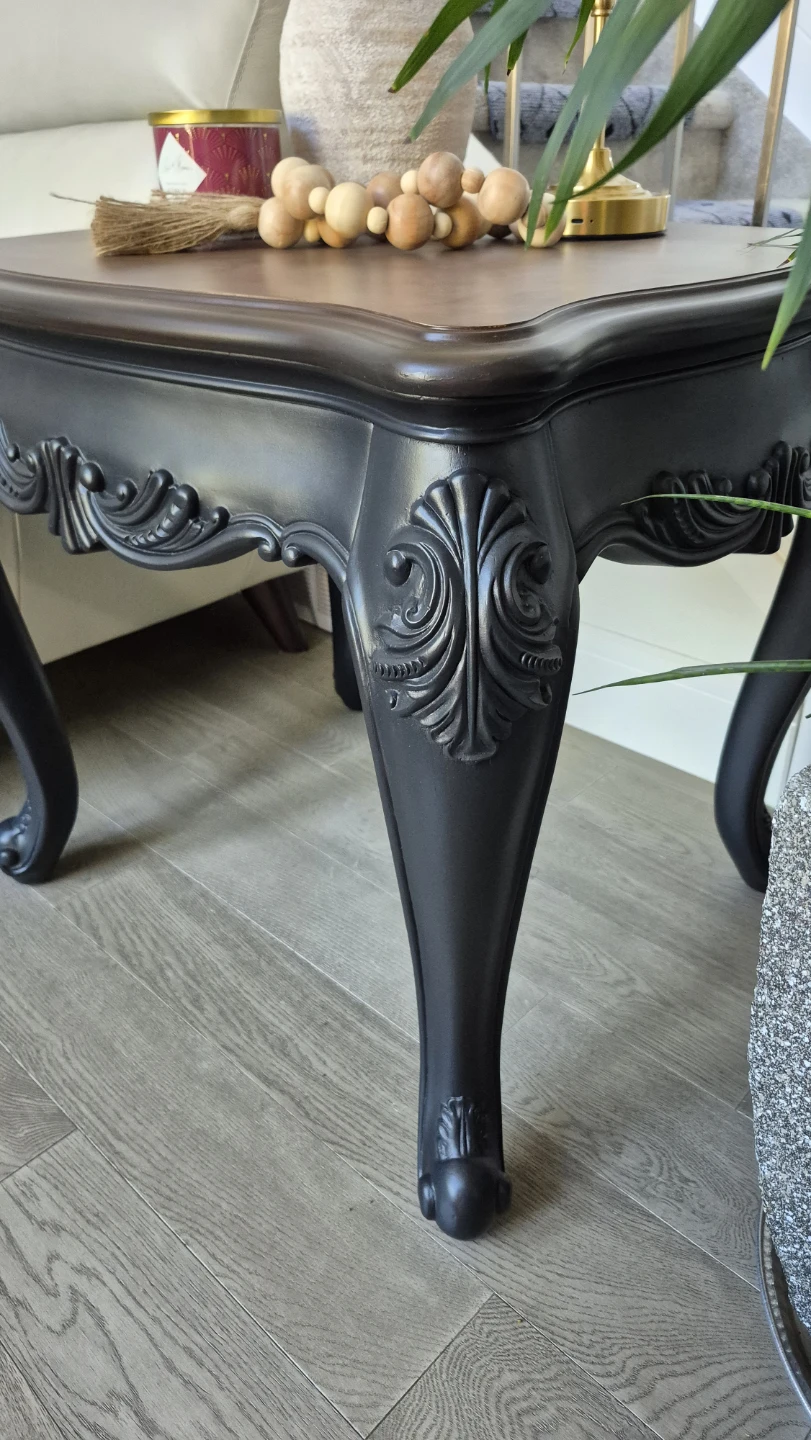 Solid Wood  End Table – Dark Walnut & Matte Black – Refinished - photo 2