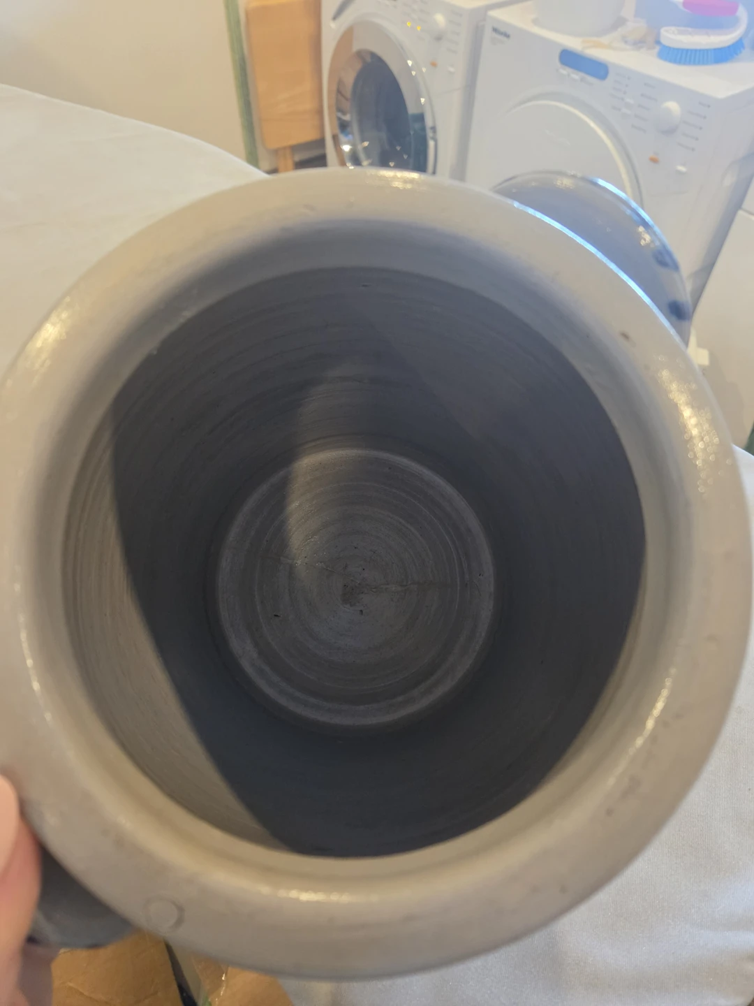 Vintage Stoneware Crock with Blue Stenciling - photo 3