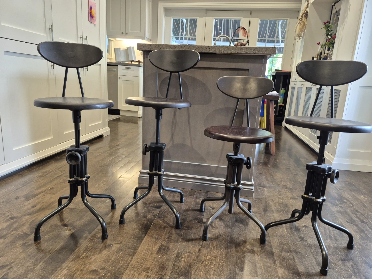 Set of 4 Adjustable Industrial Bar Stools
