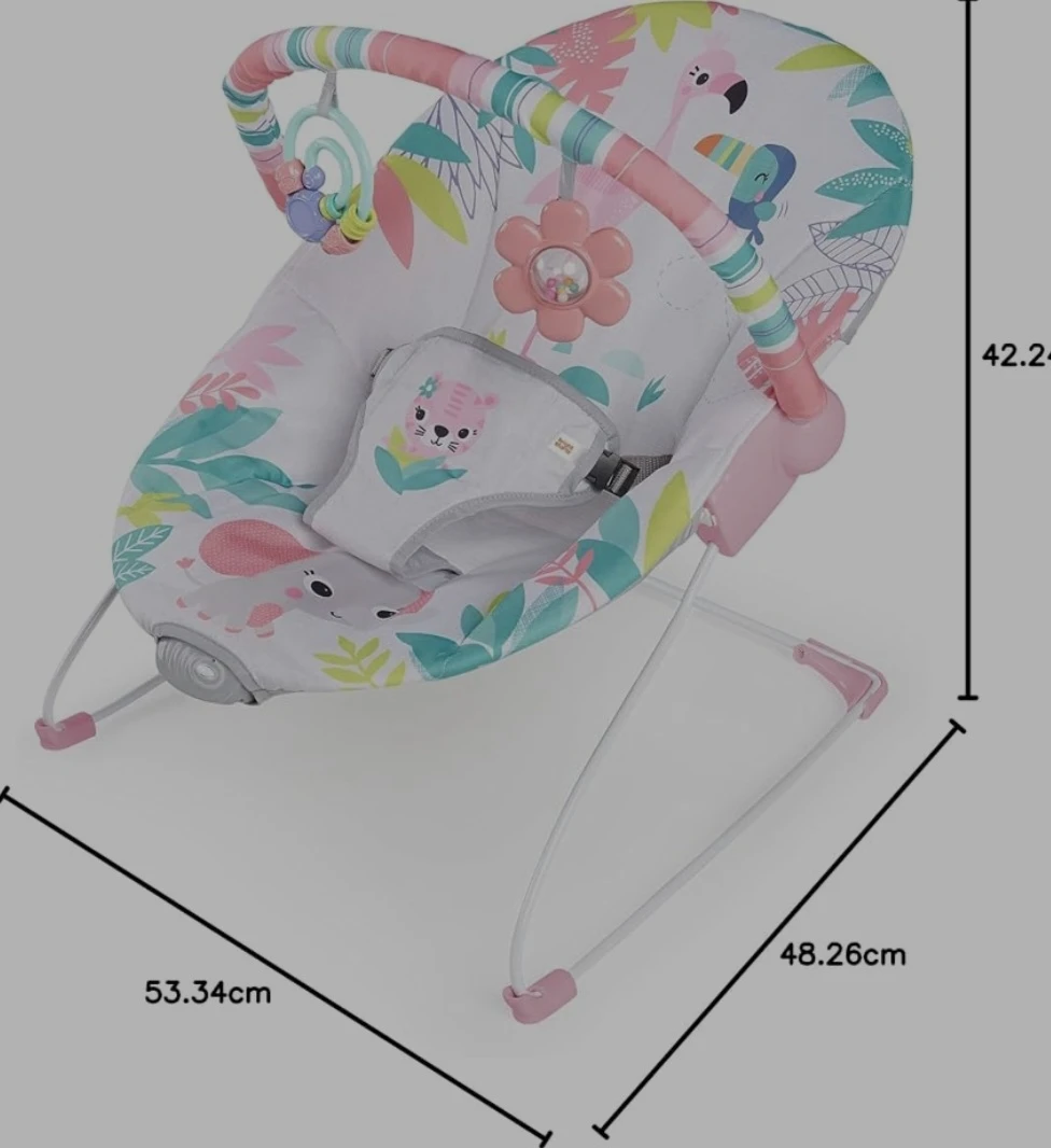 Bright Starts Vibrating, 3 point harness Bouncer with toy bar🦩🐘 - photo 3