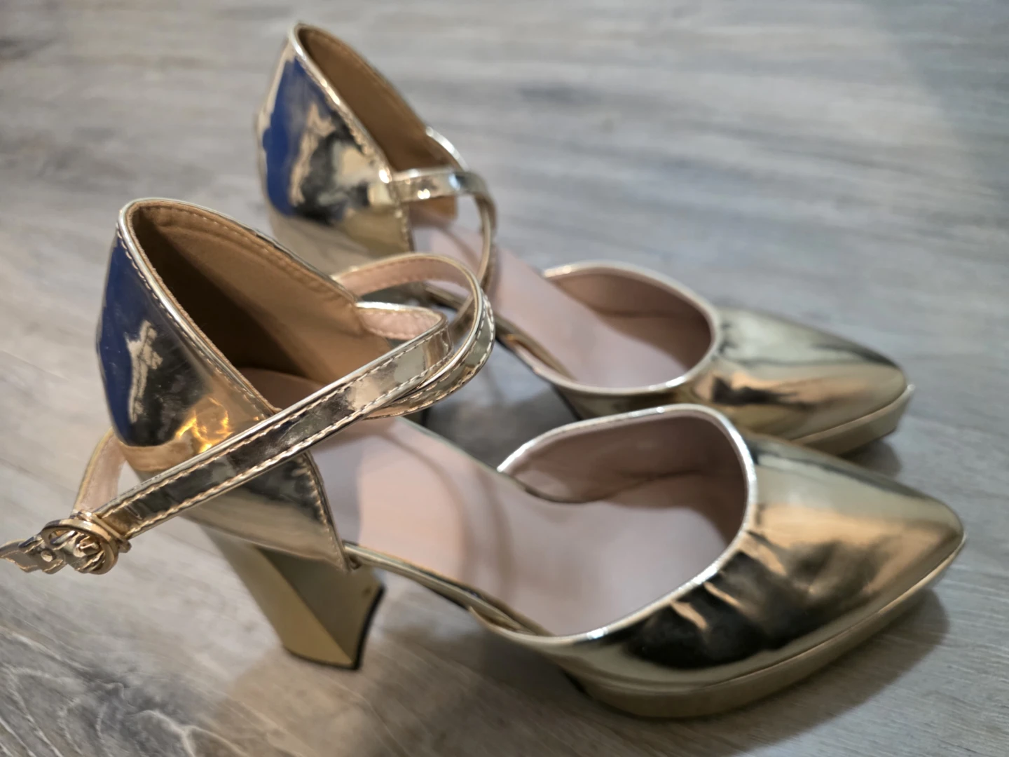 Gold Metallic Ankle Strap Heels - photo 2