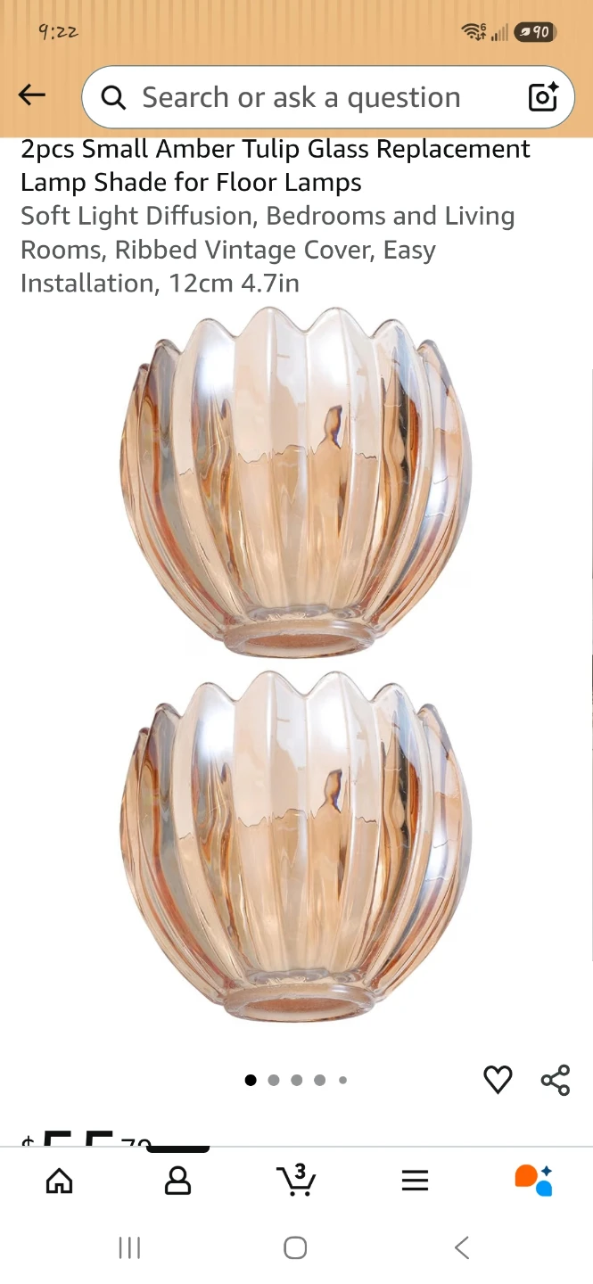 2pcs Amber Tulip Glass Replacement Lamp Shades