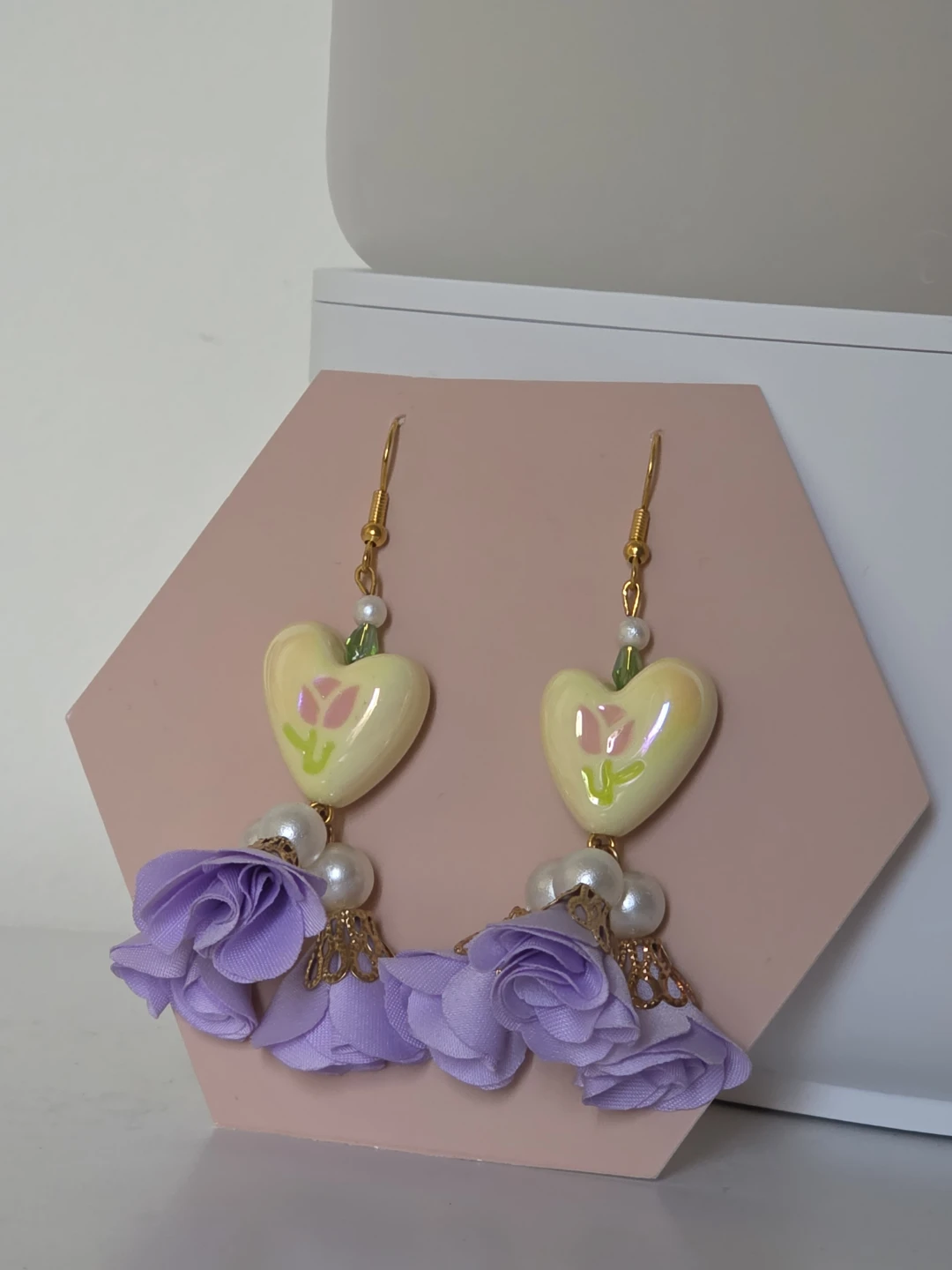 Heart and Lavender Flower Earrings 🏈
