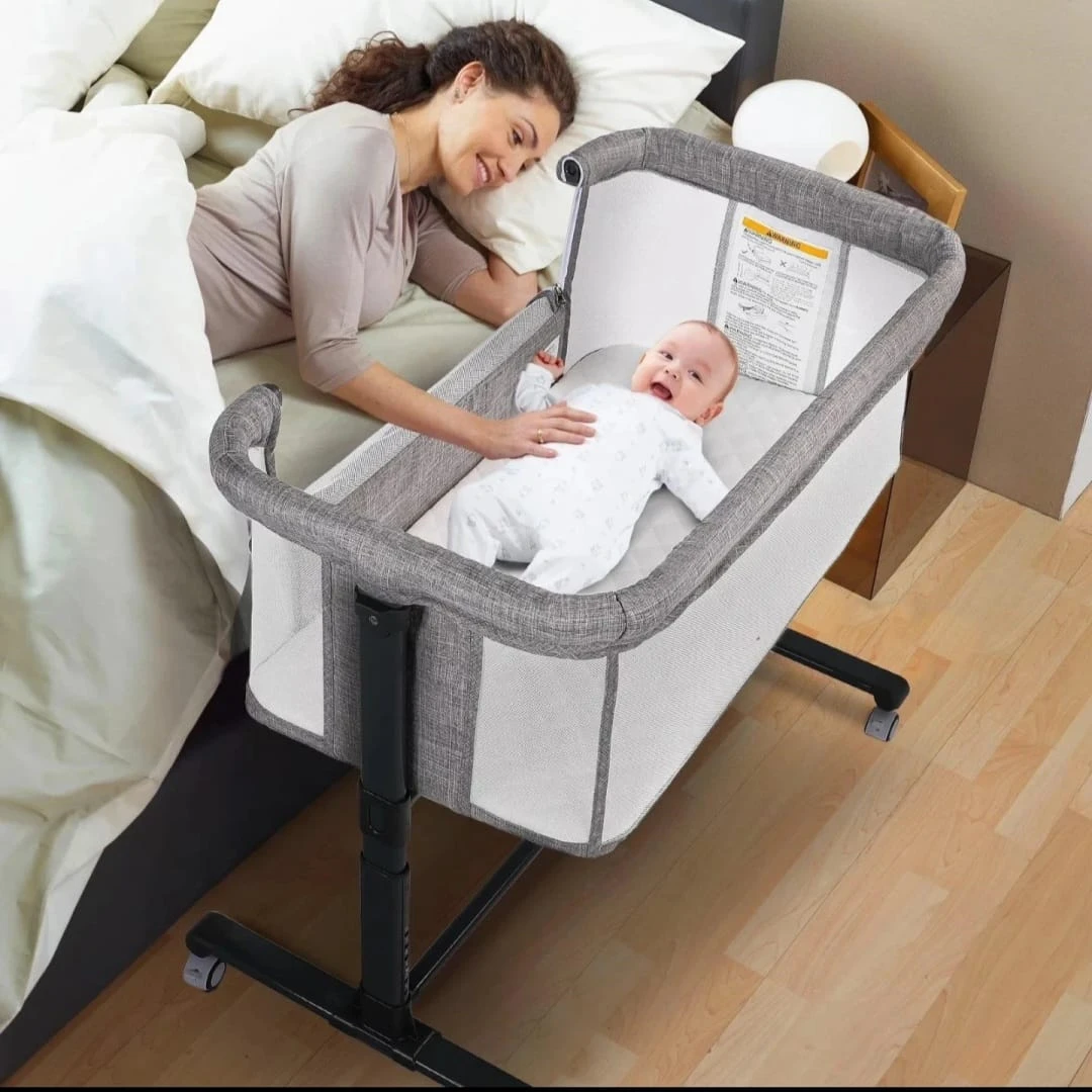 Grey Baby Bassinet Bedside Sleeper