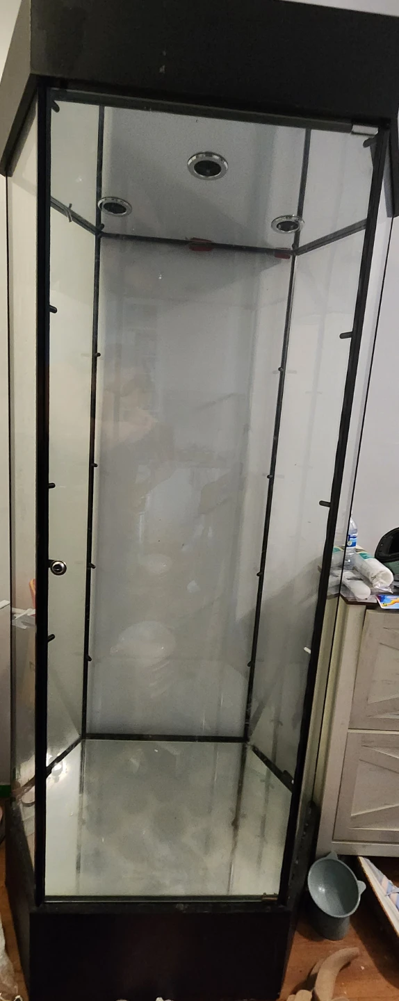 Tall Black Glass Display Case with Integrated Lighting - photo 3