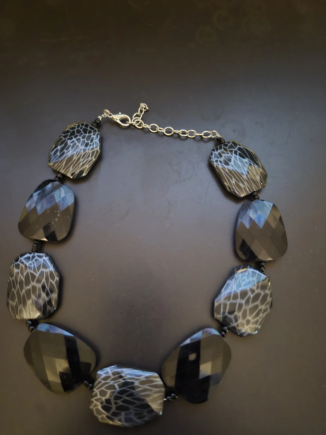 Black and white patterned beaded necklace