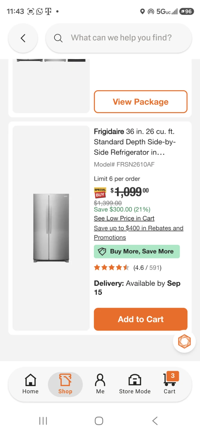 New Frigidaire 26 cu. ft. Side-by-Side Refrigerator