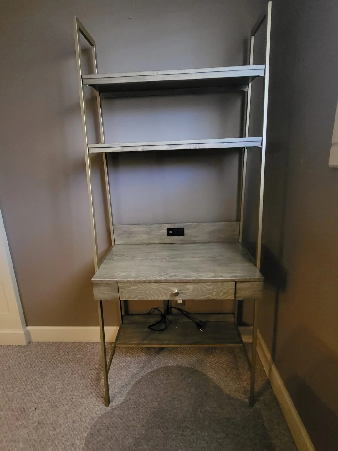 Grey and Gold Ladder Desk with Built-in Power
