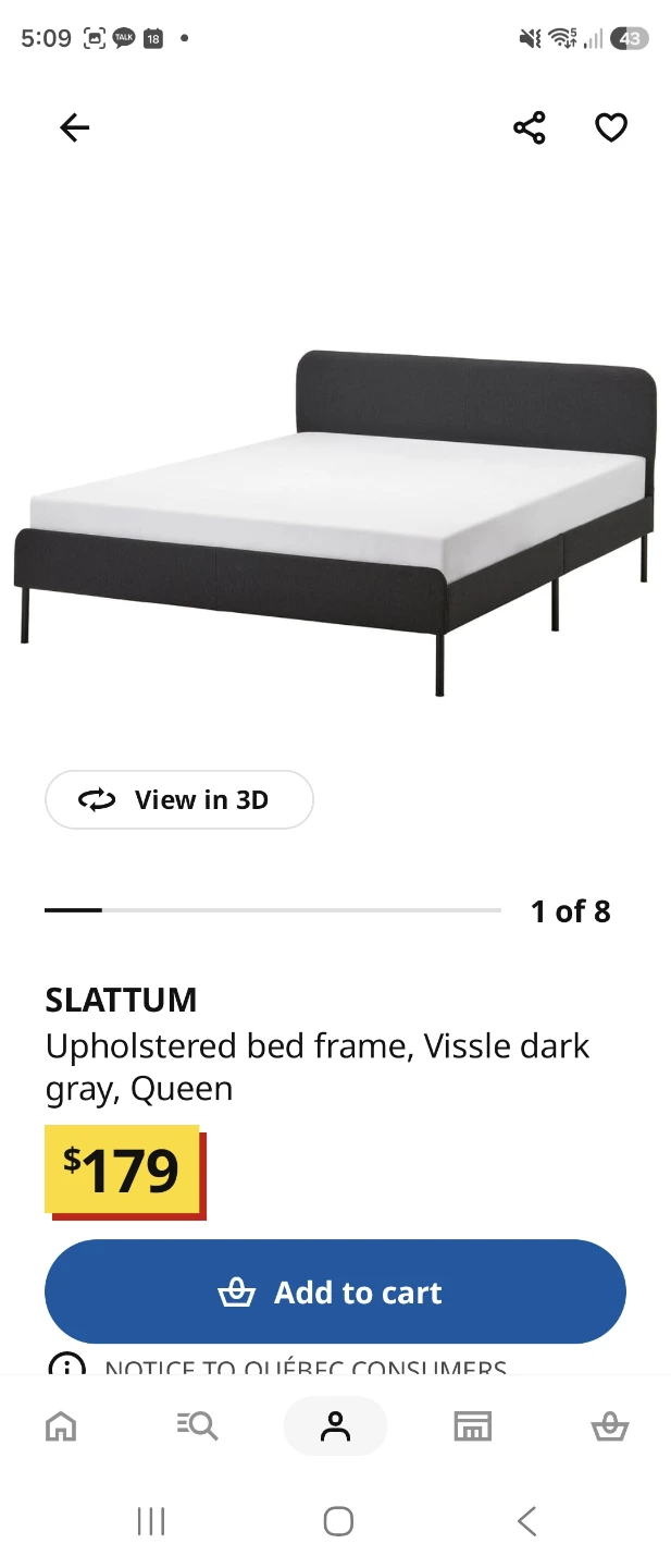 IKEA SLATTUM Queen Bed Frame and ÅKREHAMN Mattress