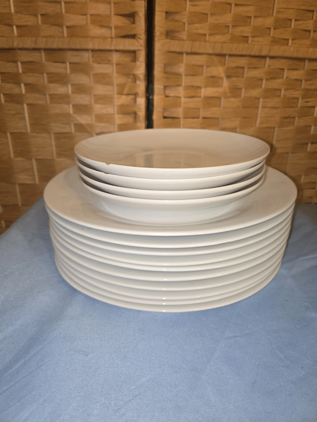 Set of White Ceramic Dinner and Salad Plates