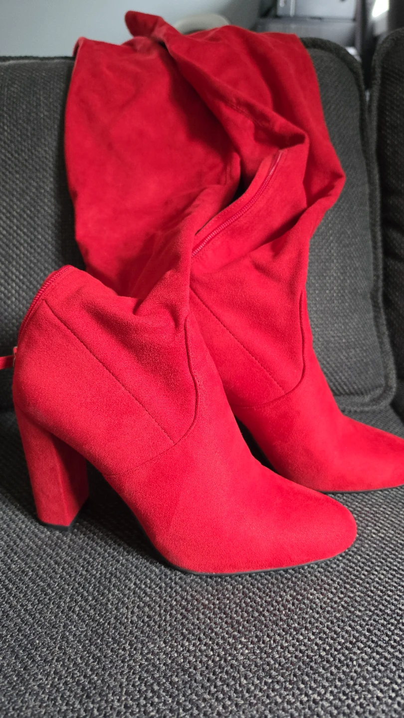 Red suede-look over-the-knee boots - photo 2