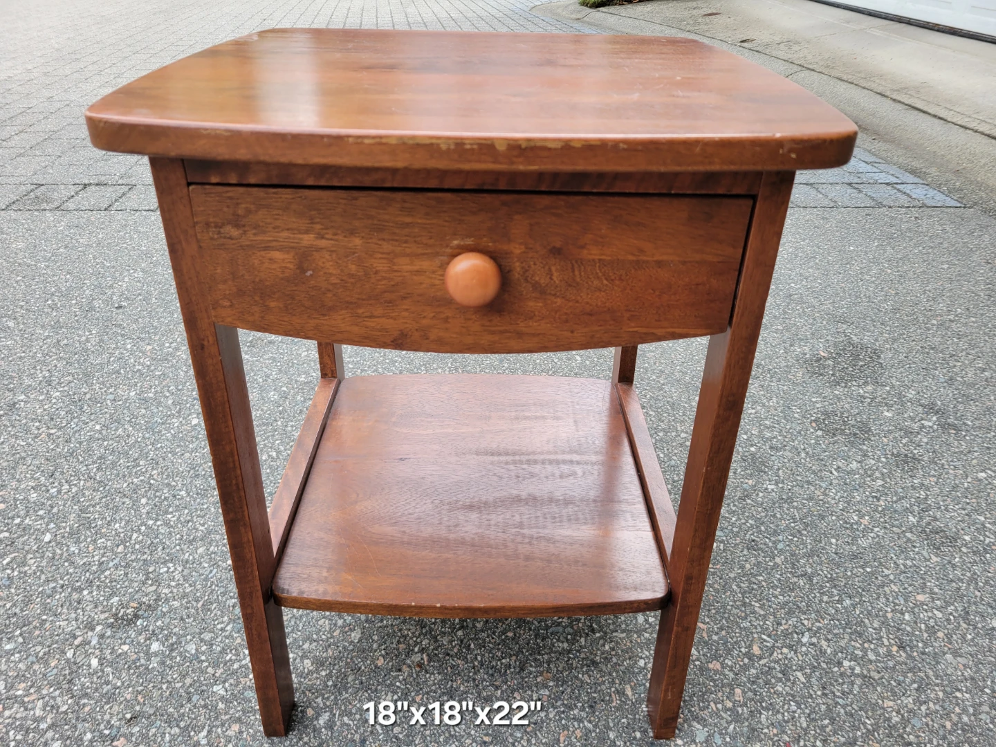 Vintage Warm Solid Wood Nightstand / Bedside Table with Drawer - photo 4