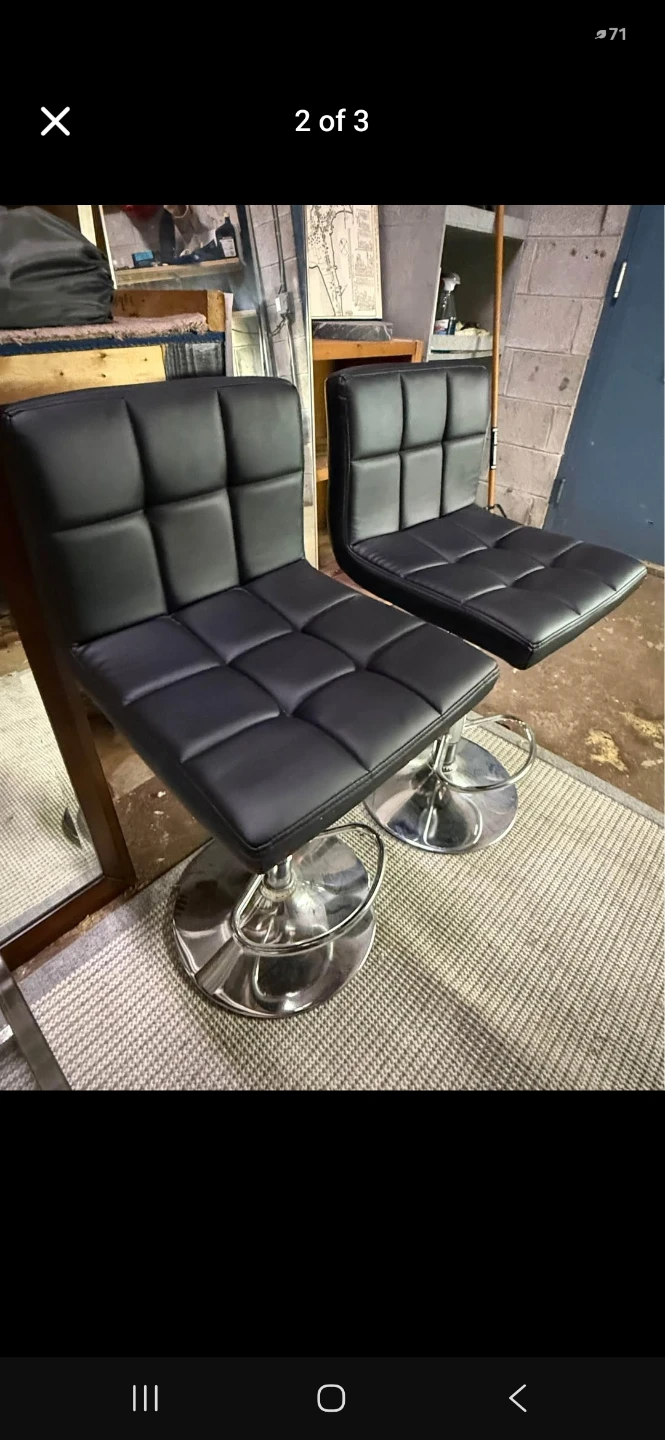 Black Faux Leather Bar Stools (Set of 2) - photo 2