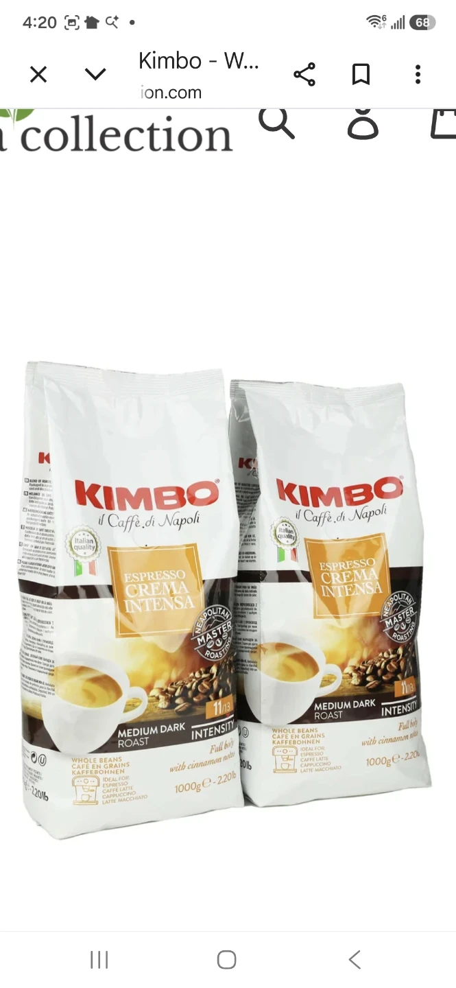Kimbo Espresso Crema Intensa Whole Bean Coffee