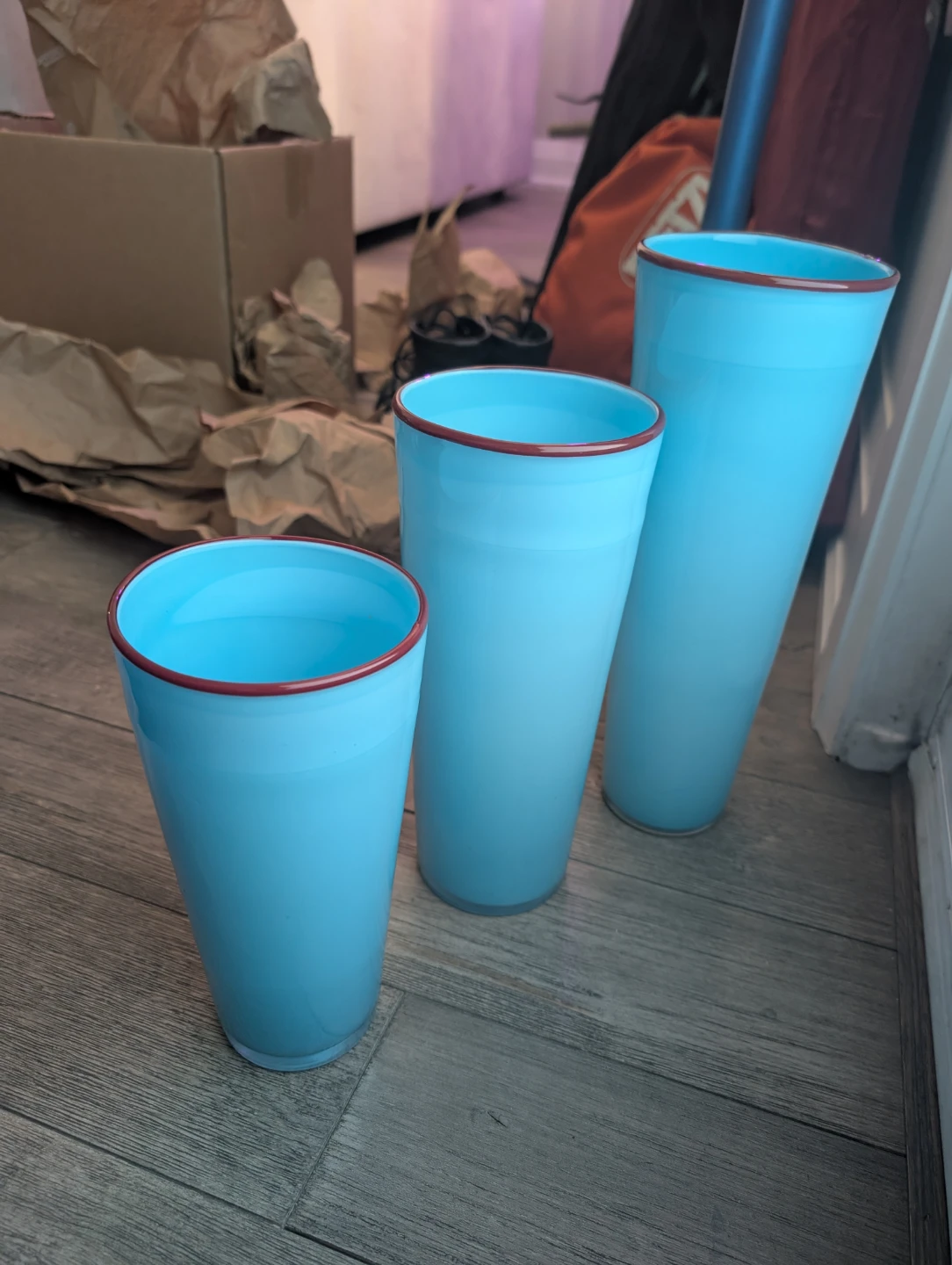 Set of 3 Blue Opaline Glass Vases
